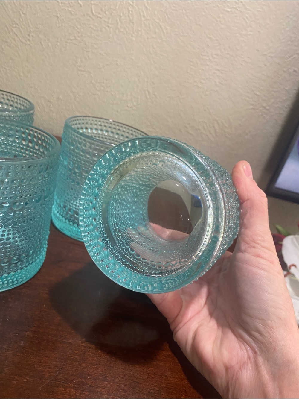 Set of 4, Aqua Blue Darware Hobnail Drinking Glasses. 12 oz - Picture 5 of 6